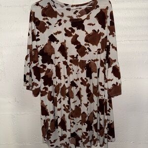 Brown and White Cow Print Dress